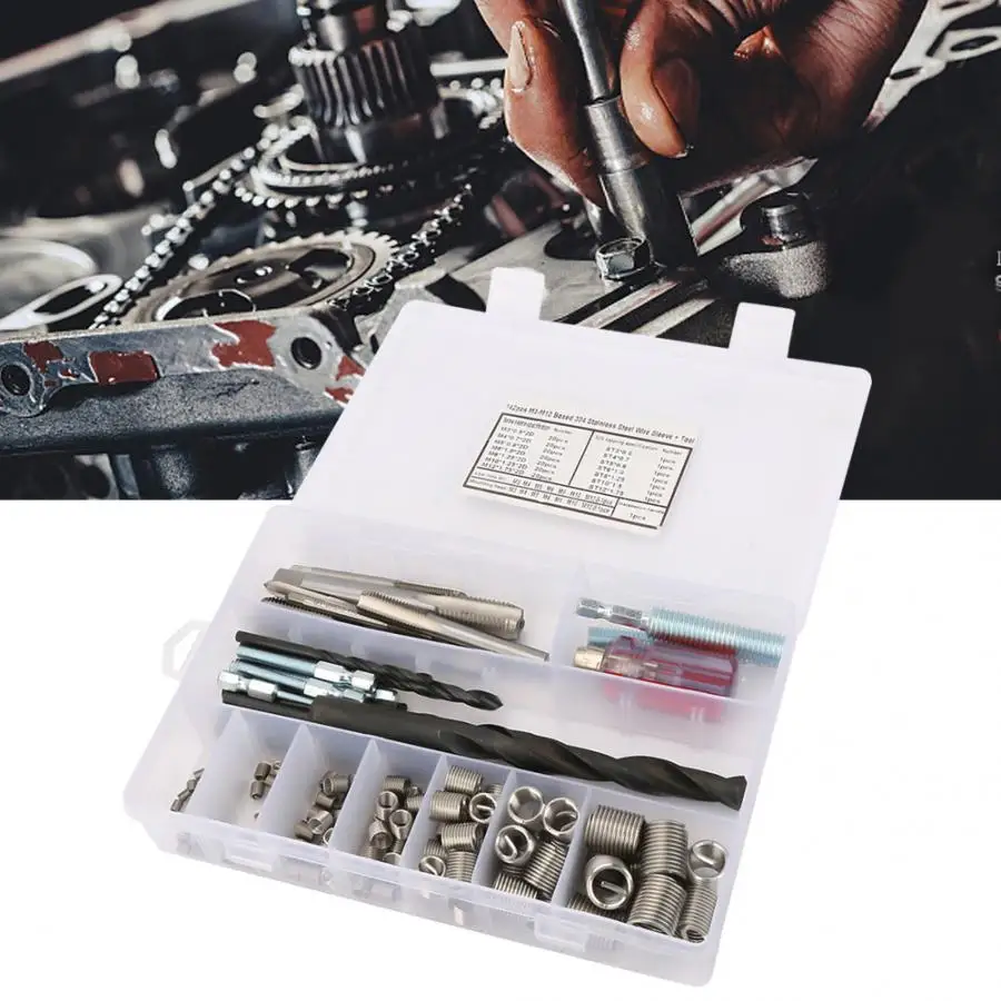 

142Pcs/set Wire Screw Sleeve Thread Repair Insert Kit Tool Set helical screw Stainless Steel