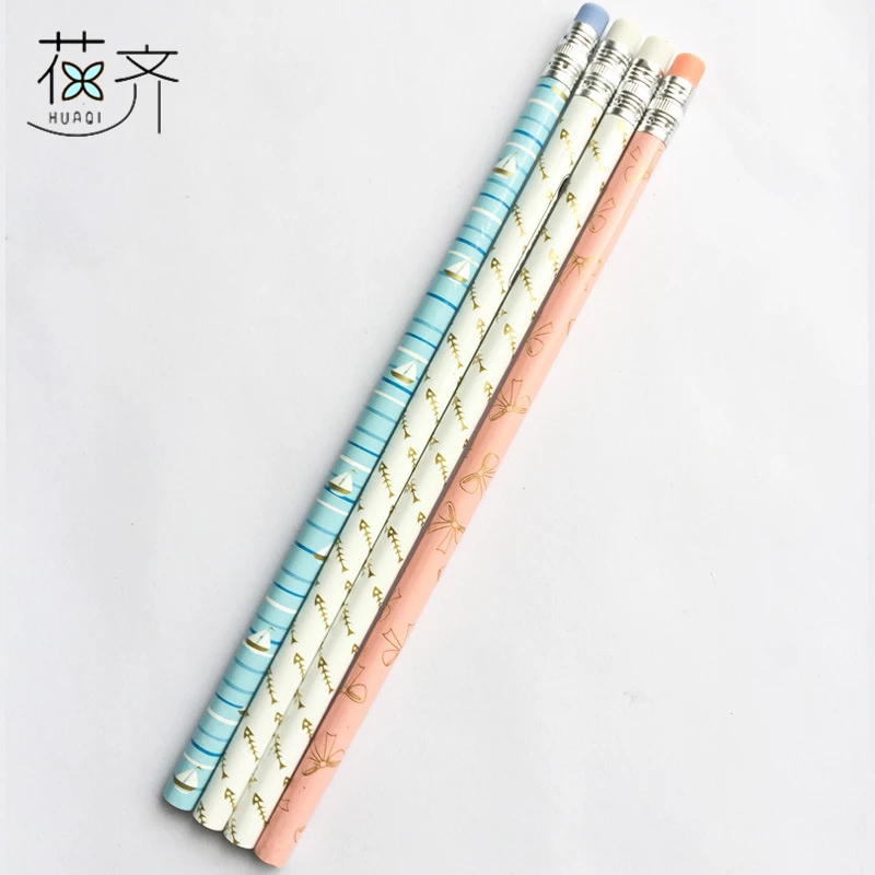 huaqi 12 pcs Brief Fish bone wooden HB Standard Pencil Set School Children Stationery Sketch Draw Pen Art Supplies |