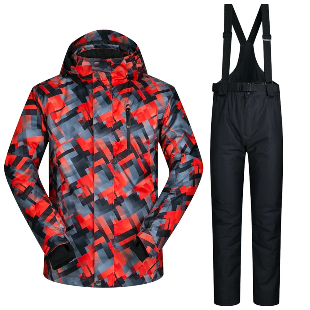 

Ski Suit Bib Pant Printing Design Waterproof Men's Snow Suits Winter Weather Protection Skiing Jacket and Pant Sets 3XL