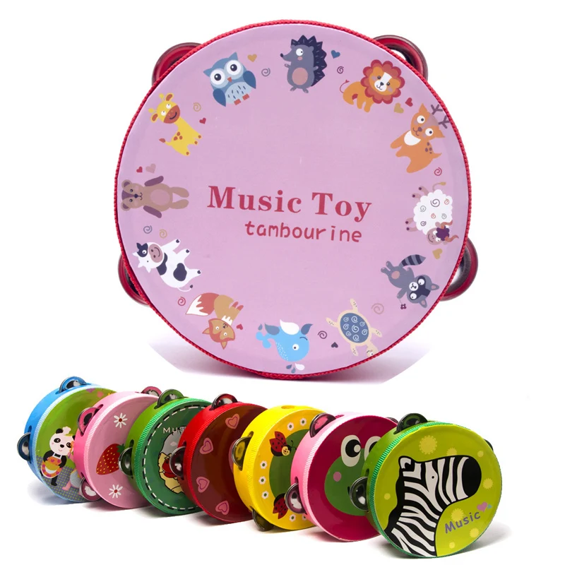 Baby Hand Held Musical Instruments Kids Wooden Drum Rattle Tambourine