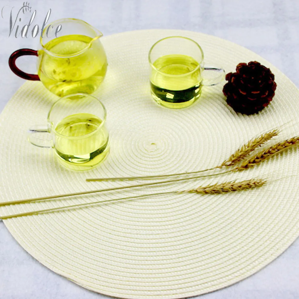 

6 PCS Round Table Placemats 15 Inch Woven Dining Table Mat Kichen Home Table Placemat Bowl Cup Pad