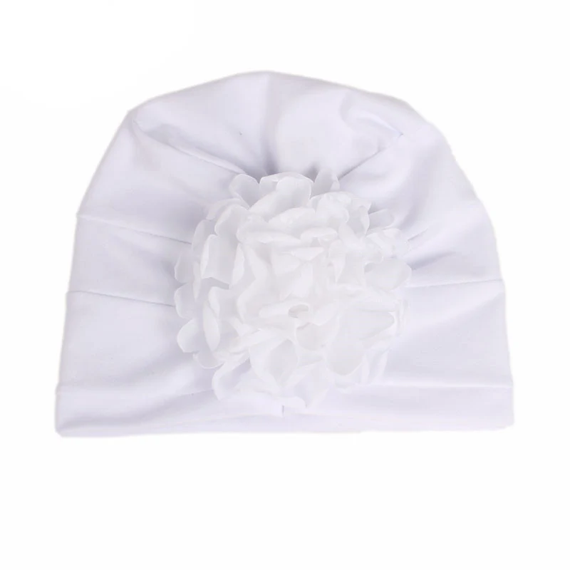 Для новорожденного ребенка хлопок шапочка Цветок Сутулиться кепки шляпа дети Turbante дети складной большой цветок кепки зима хлопковая детская шапка - Цвет: white