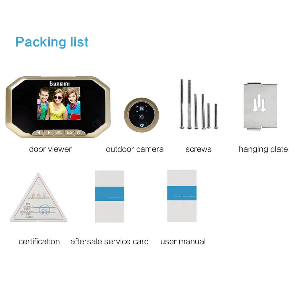 DANMINI 3,0 дюймов цифровой дверной звонок lcd глазок зритель камера зритель PIR Обнаружение движения дверной глаз видео запись ночного видения(золото