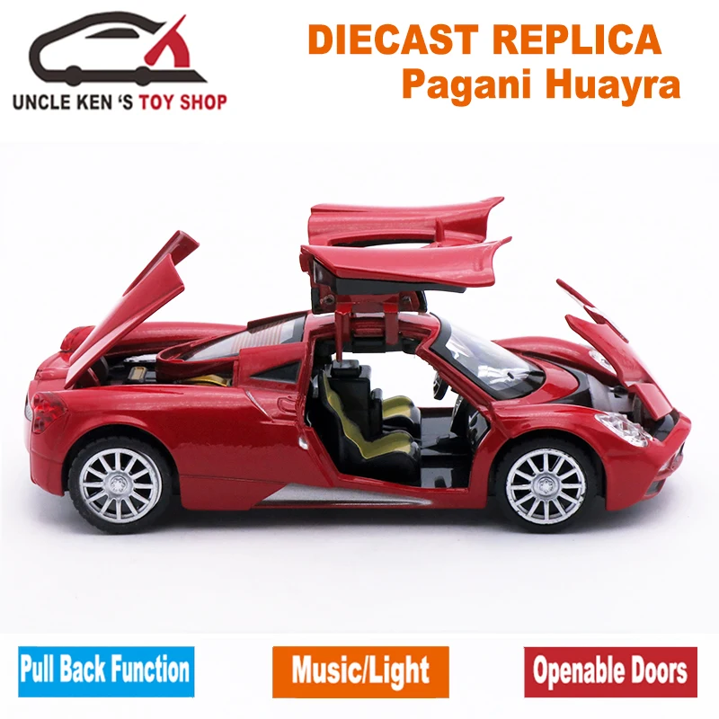 Цена Литая под давлением коллекция Pagani Huayra масштабная модель для мальчиков детские металлические игрушки в подарок с открывающимися дверцами и ...