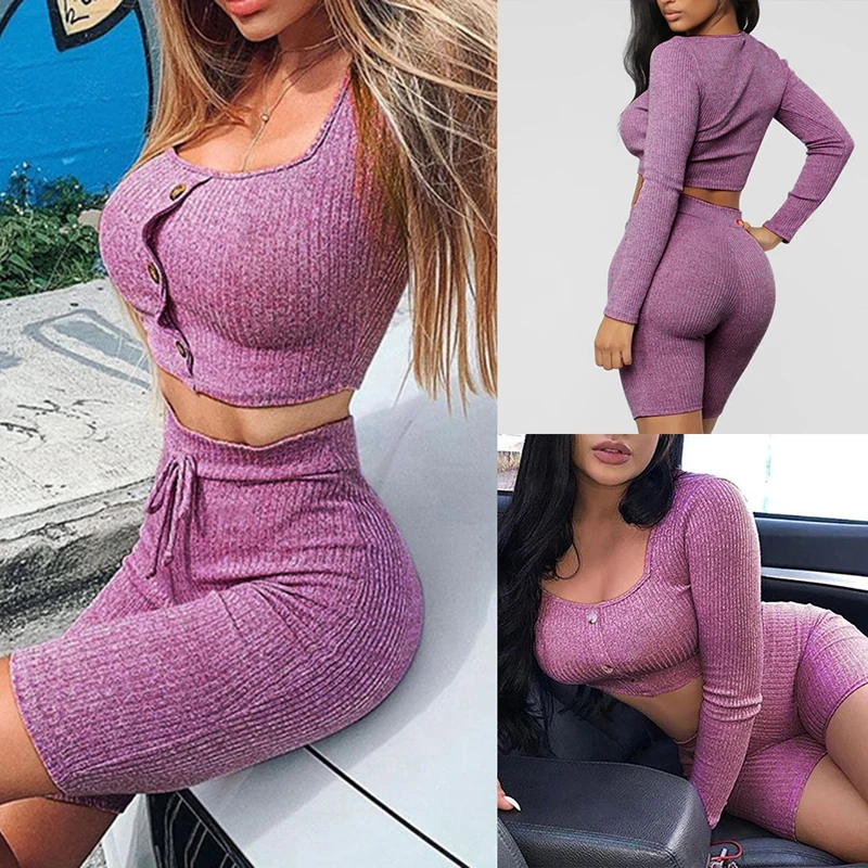 

2019 Sexy Women knitting Yoga Suits Fitness Set Pink Slim Sport Set Gym Workout Running Fitness Leggings Gym Suit sport jumpsuit