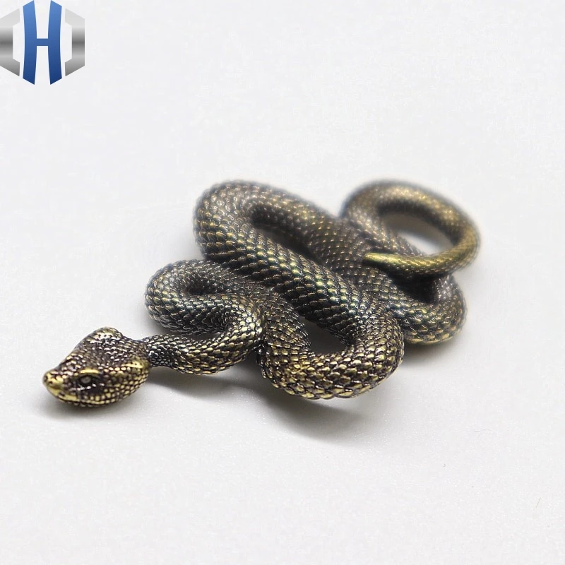 Pure Copper Zodiac Snake Pendant Brass Python Car Key Ring Pendant Antique Hand Piece Collection