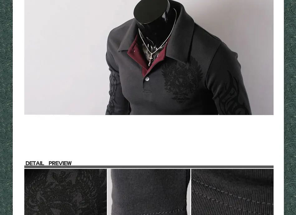 Высокое качество Мода Весна Осень Slim fit Золотой орел с принтом Повседневная Мужская рубашка поло с длинными рукавами и отворотом мужская homme