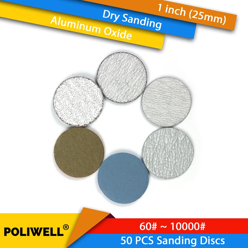 1" 25mm Hook &Loop Abrasive Sanding Discs Wet &Dry Round Sandpaper 60-10000 Grit