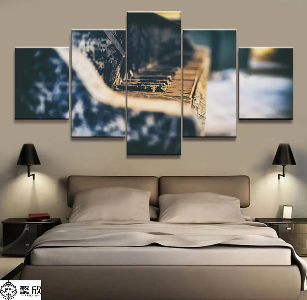 

Home Decor Modular Frame Picture Canvas Painting 5 Piece Piano Musical Instruments Poster Wall For Living Room Modern Type