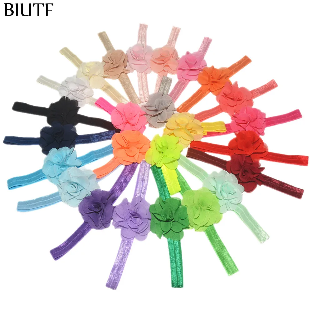 Wholesale 50pcs/lot Elastic Ribbon Headband with 6.0cm Fabric Chiffon