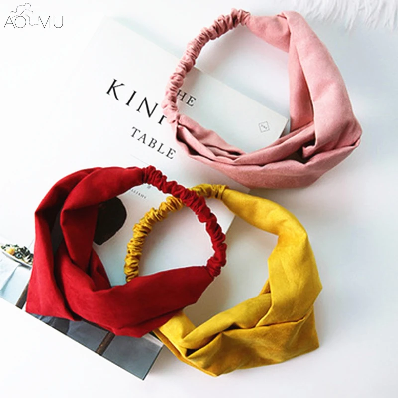 

AOMU Korean Fashion Fresh Pure Cotton Knot Headband Hair Accessories for Women Girls Turban Elastic Hairband Head Wrap Headwear