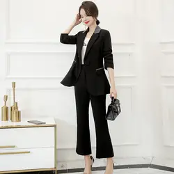 Женские костюмы Женская мода тонкая короткая куртка брюки комплект из двух частей Женская деловая Повседневная официальная одежда