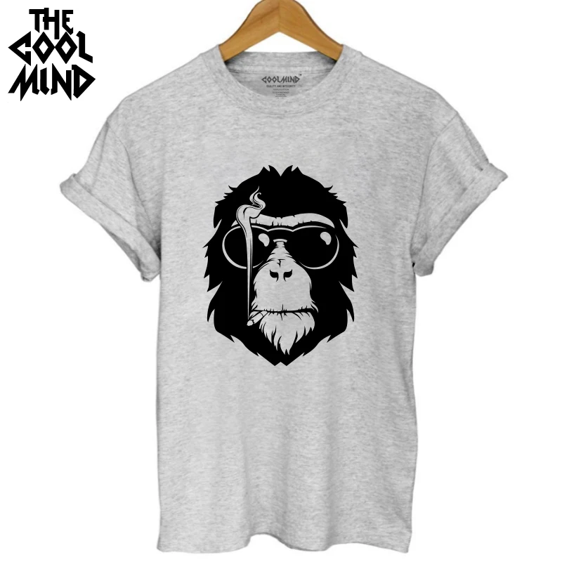 

COOLMIND MO0212B Harajuku 100% cotton knitted Cute Tops Loose women Tshirt loose casual o-neck Monkey Printed women T-Shirt