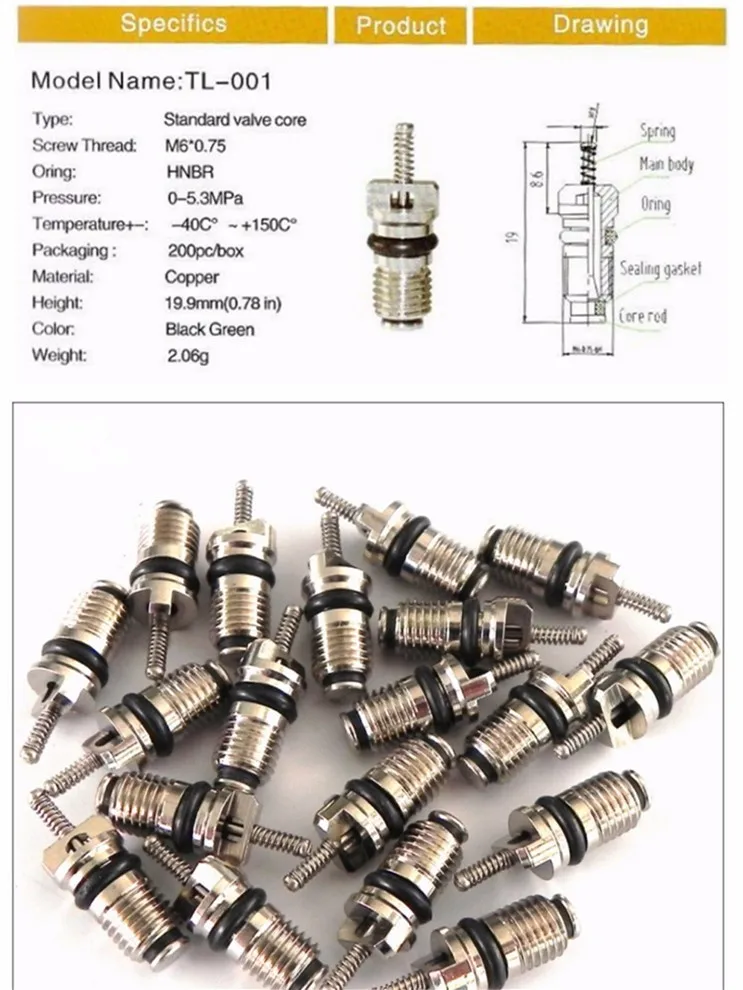 100 шт Авто кондиционер R134A сердечник окружающей среды температура высокого давления металлический клапан сердечник коробка набор