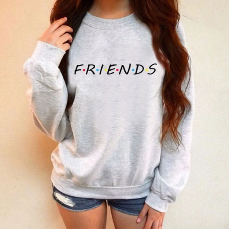

KLV Women Friends Sweatshirt Casual Winter Autumn Warm Hoodies Letter Print Soft O-Neck Chic Pullover Black Gray New