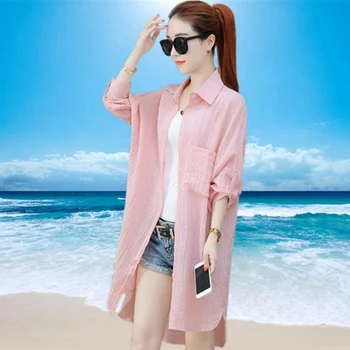 

XXL Womens Blouses And Tops Sunscreen Chiffon Solid Blouses Ladies long Sleeve Sleeves Tops For Women Summer Womens Clothing