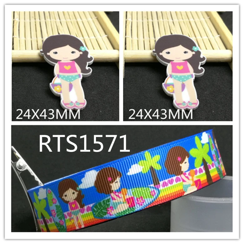 

7/8inch 100yard ribbon and 100pcs resin 1 set printed cartoon printed ribbon and resin RTS1571