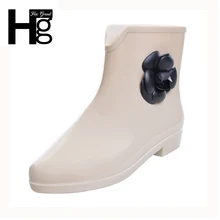 HEE GRAND 2017 New Camellia Flower Women Rain Boots Rubber Shoes Waterproof Women Boot XWX1253