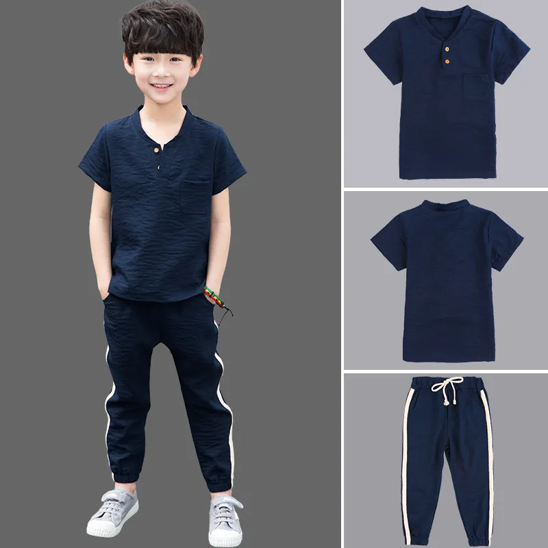 

Boys clothing sets summer kids fashion cotton tops+trousers 2pcs tracksuits for teenager children sports suits clothes outfits
