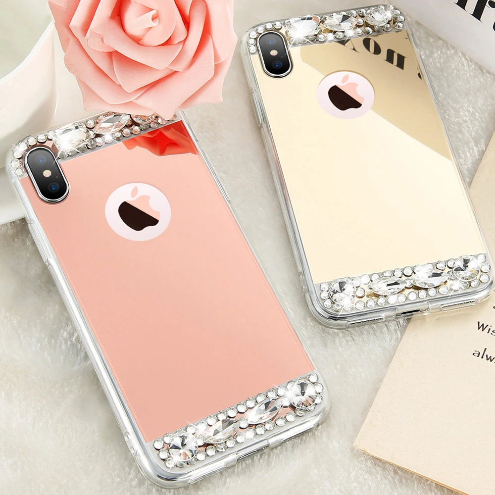 

For Apple iPhone X 10 Diamond Glitter Mirror Case For iPhone X 8 7 6 6S Plus 5 5S SE Bling Stone Covers Coque Shell Housing