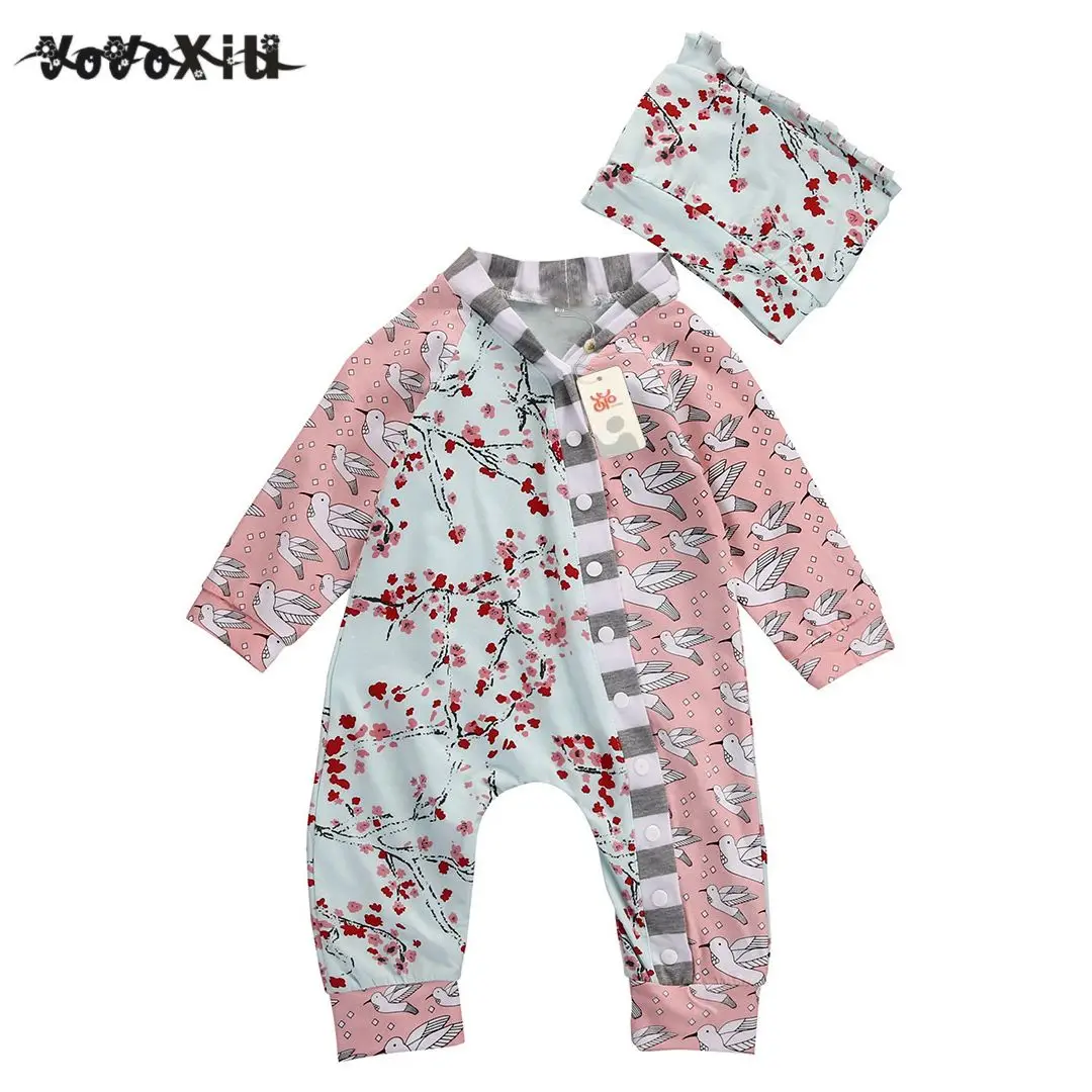 

yoyoxiu Floral Newborn Baby Girls Clothes Romper Hat Flower Casual Autumn Clothing Jumpsuit Sunsuit Outfits Set