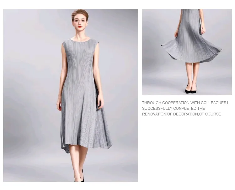 Miyake/Новинка; сезон весна; свободное плиссированное платье с коротким рукавом; однотонное женское платье;