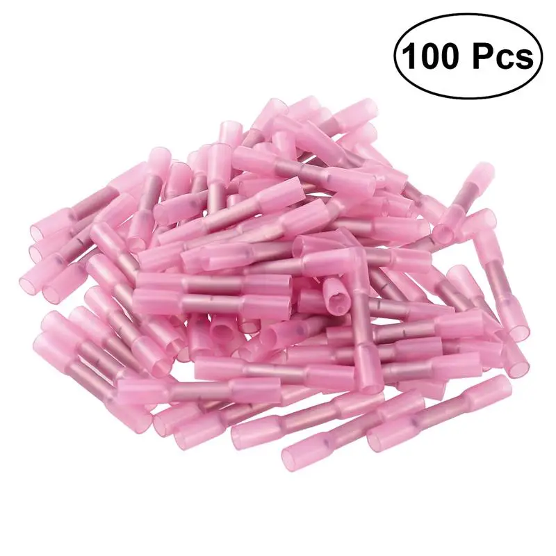 

WINOMO 100pcs/Pack Waterproof Heat Shrink Insulated Butt Wire Crimp Connectors Crimp Terminals 0.5-1.5mm (Pink)