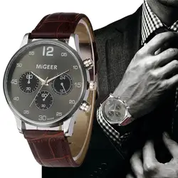 Бизнес Для мужчин смотреть кожаный ремешок аналоговые сплава кварцевые наручные часы Ретро Дизайн Лидер продаж relogios masculino #40