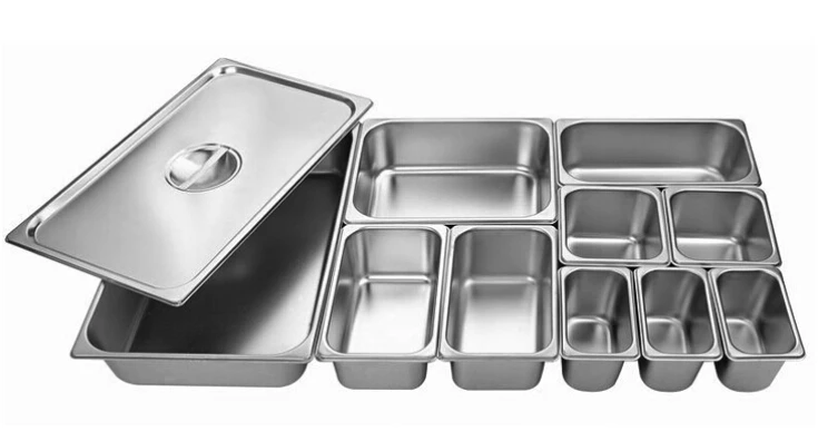 Stainless steel pans thick buffet plate food drive basin ice cream basin square S S Gastronome
