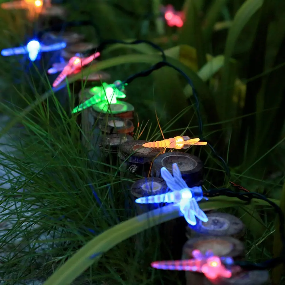 Dragonfly Solar String Lights, 5M 20 LED Waterproof Fairy Decoration