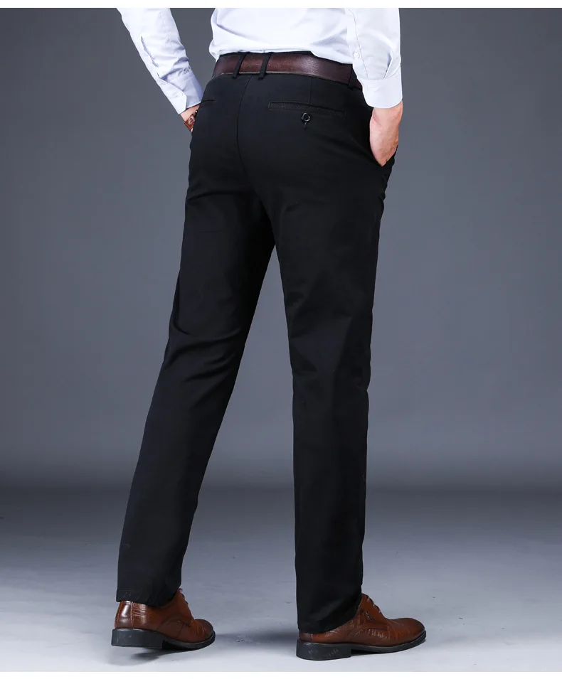 Mens Classic Trousers Black Summer Dress Pants Male Cotton Straight Fit ...