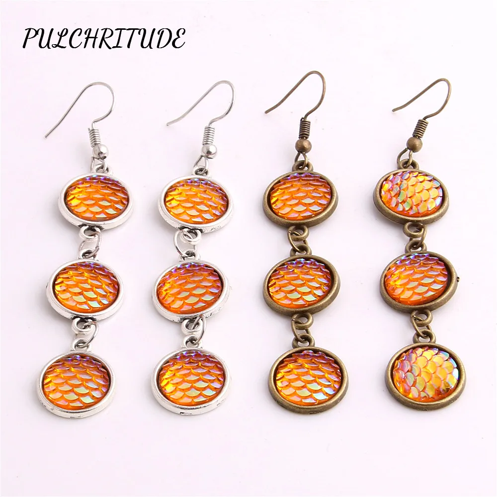 

PULCHRITUDE Metal Alloy 6pcs Fit Round 12mm Cabochon Setting Earring Back Pendant fish scale Cameo Diy Jewelry Making C1460