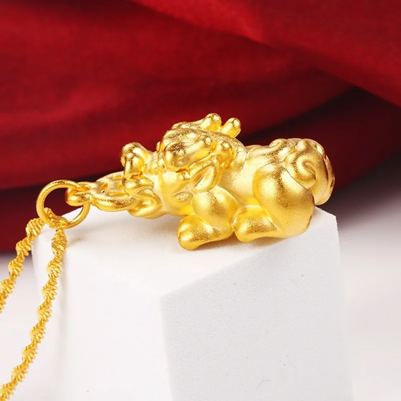 big PIXIU no chain OMHXFC Европейская мода горячие женщины мужчины унисекс вечерние день рождения свадьба подарок Винтаж PIXIU 18KT золотой кулон Шарм EP24 - Цвет камня: big PIXIU no chain