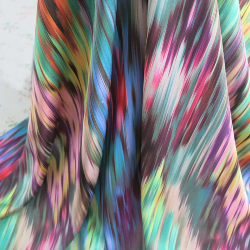 Buy Painting Style Colored Lycra Satin Charmeuse