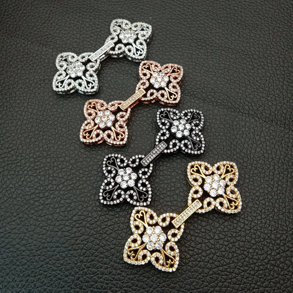 

Cubic Zircon Micro flower clasp 26x55mm golden plated