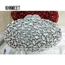 Овальный Роскошные вечерние клатчи цвет красный ручной работы с украшением в виде кристаллов клатч кошелек Золотой diamante Женские вечерние ручные сумки SC154