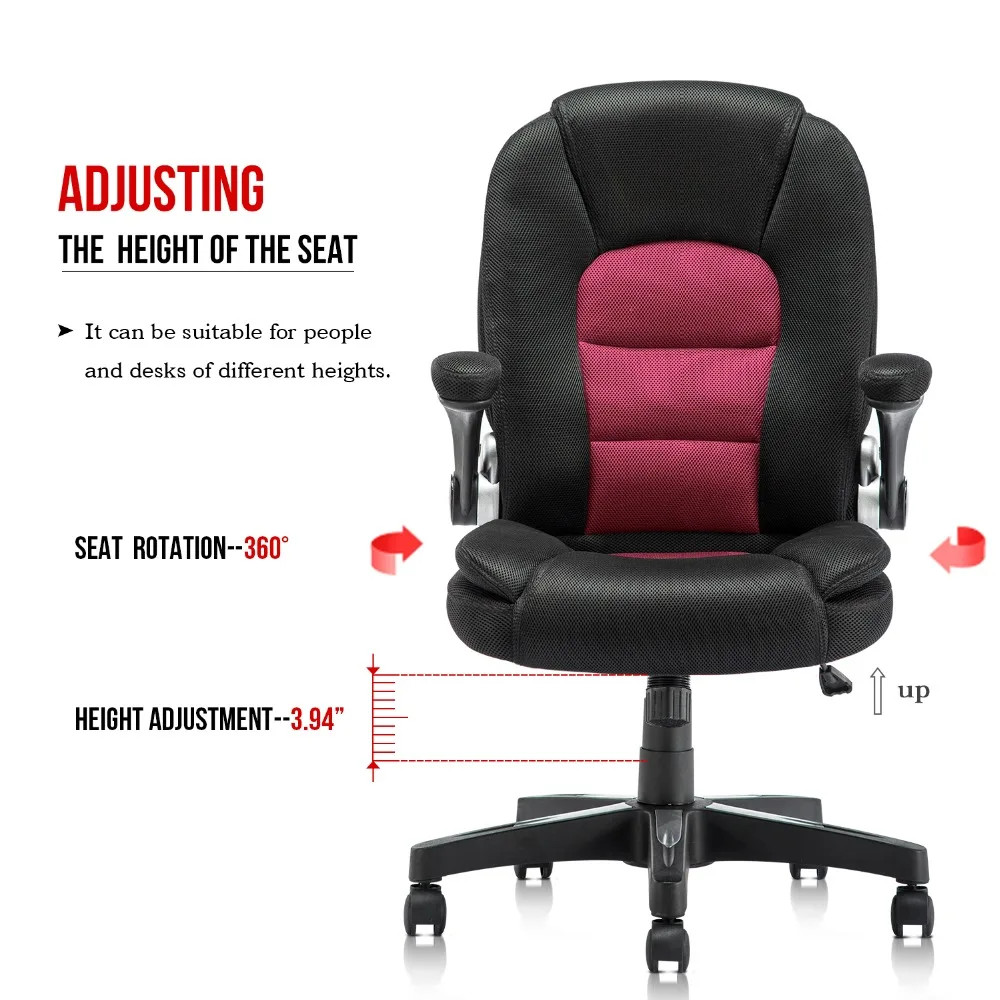 Seatingplus كرسي مكتب من القماش الشبكي قابل للتعديل التنفيذي الكمبيوتر مكتب كرسي مريحة سميكة الحشو و كرسي داعم للفقرات القطنية