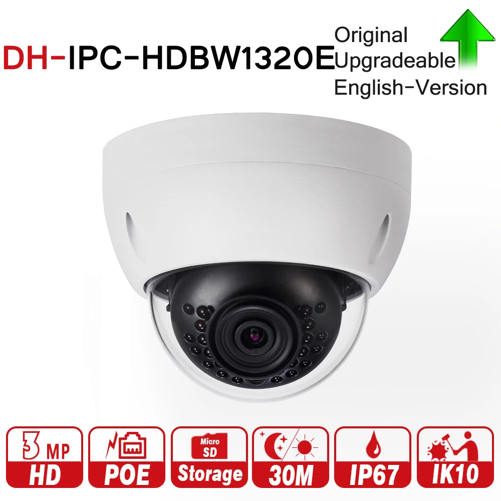 

DH IPC-HDBW1320E with logo original 3MP IR Mini-Dome Network IP Camera CCTV Support IK10 IP67 POE Waterproof Day Night Camera