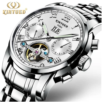 

KINYUED Relogio Masculino Automatic Mechanical Watches Mens Top Brand Luxury Full Steel Luminous Watch Men Calendar Male Hours