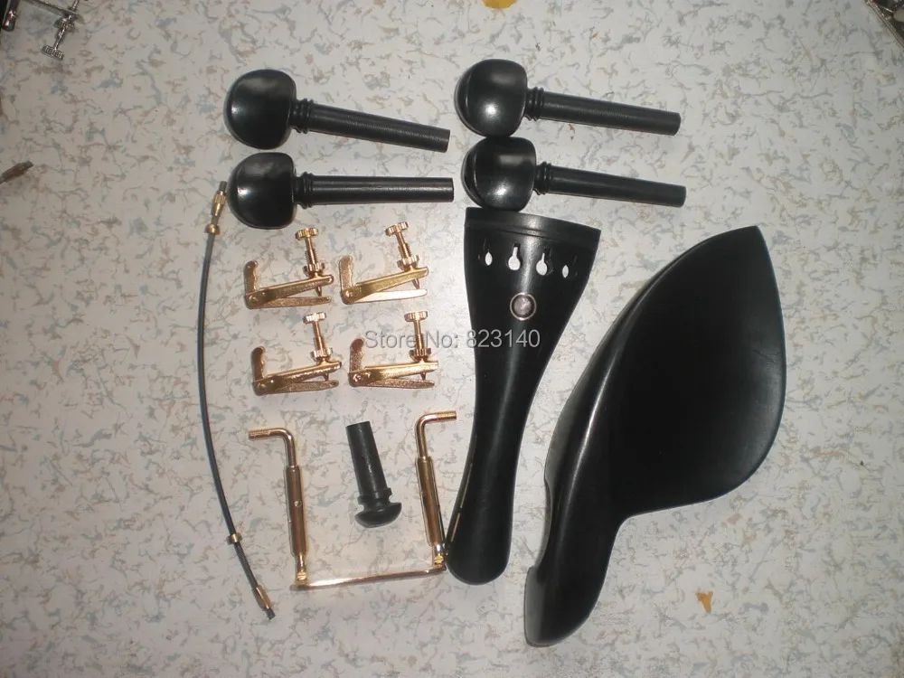 

5 Sets EBONY Violin Parts 4/4 with Gold color fine tuner & Chin rest clamp & NYLON Tail gut
