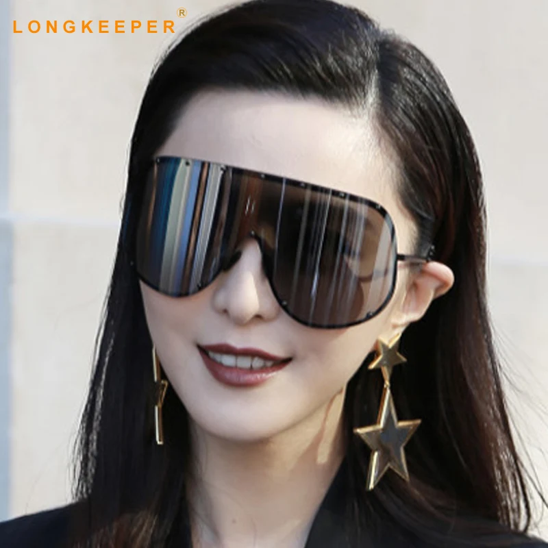 Luxury Oversize Shield Visor Polarized Sunglasses Women Men Flat Top