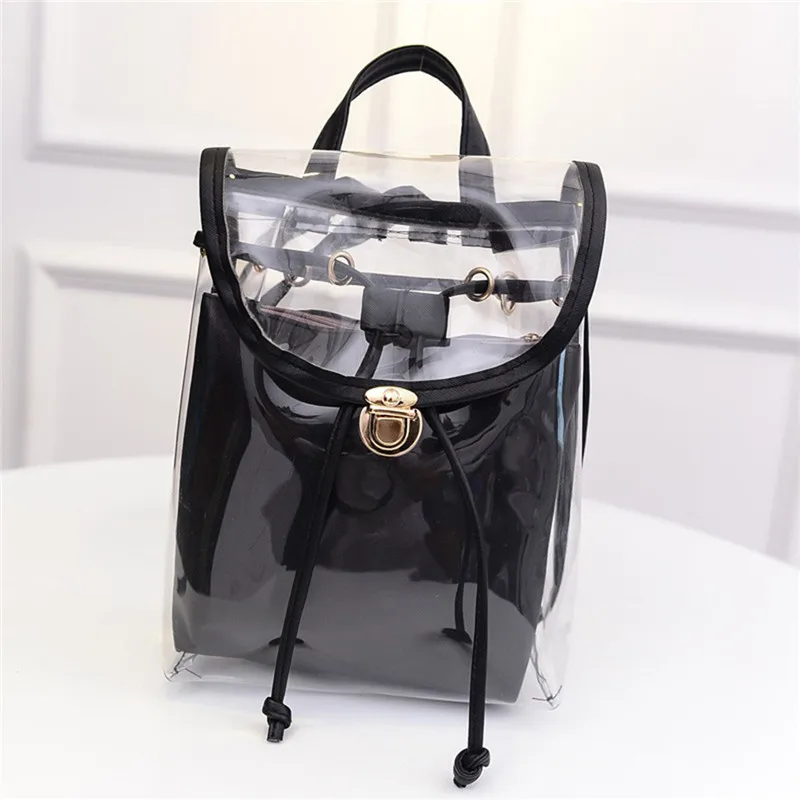 Conjunto de mochilas para mujeres de osmundo transparente PVC transparente Mochila escolar para niñas adolescentes Mochila negra 2 unids Conjunto de mochilas para mujeres de osmundo transparente PVC transparente Mochila escolar para niñas adolescentes Mochila negra 2 unids