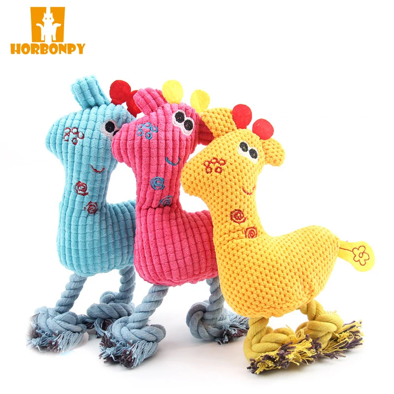 

HORBONPY Cartoon Deer Plush Playing Pet Toys for Dog Soft Fleece Cotton Rope Small Pet Puppy Cat Squeaker Squeaky Sound Chew Bit
