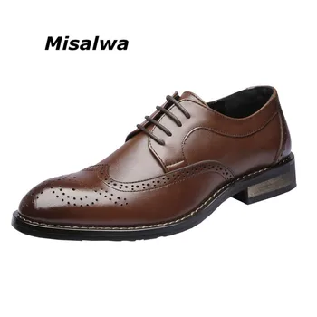 

Misalwa Men's Classic Shoes Leisure Heel Brush Dress Brogue Homens New Low Middle Derby Business Carve Pattern Casual Oxfords