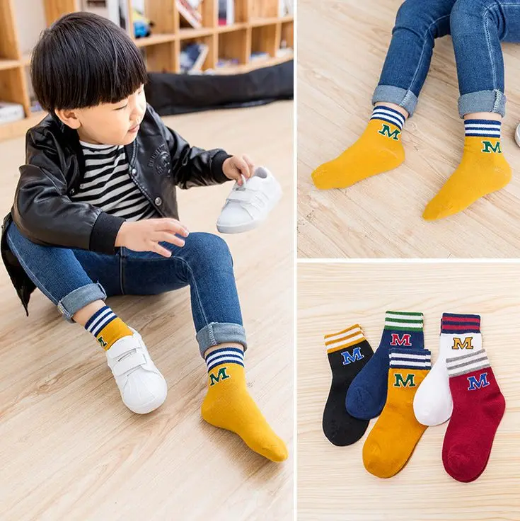 5pairs /lot Baby boys casual cotton socks Boys Letter socks Kids
