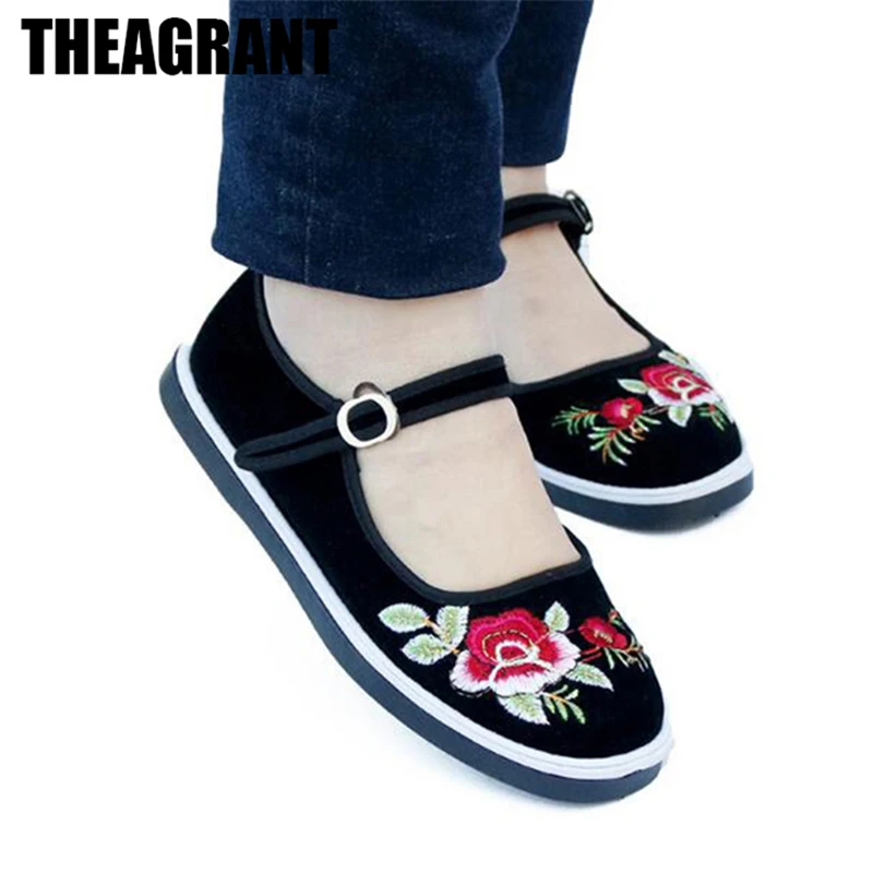 

THEAGRANT 2018 Middle-age Older Women Flats Summer Embroider Breathable Mary Janes Mom Casual Lady Work Shoes Plus Size WFS3020