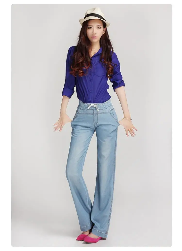 Женские весенние брюки больших размеров с эластичной резинкой на талии, свободные широкие брюки, женские осенние прямые джинсы из хлопка