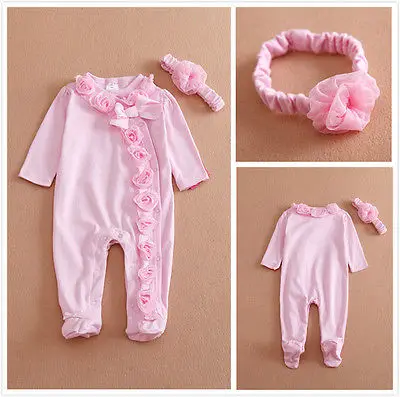 Комплект одежды с длинными рукавами для новорожденных девочек 0-7 месяцев; розовые Гольфы с цветочным принтом и бантом+ повязка на голову