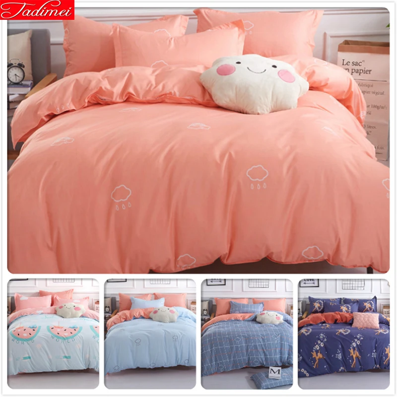 

Pure Color Pink Blue Kids 3/4 pcs Bedding Set Bedlinen King Queen Double Size Duvet Cover 1.5m 1.8m 2m 2.2m Bed Linen Flat Sheet