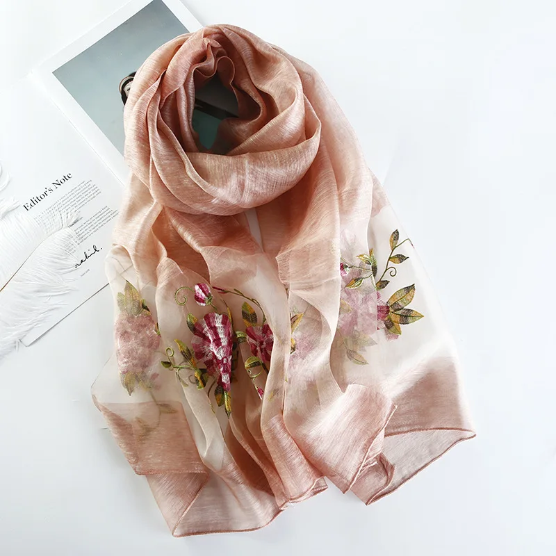 Роскошный шелковый шарф с вышивкой, женские шали на осень и зиму, высококачественный Женский шарф, женские мягкие шерстяные шарфы из пашмины, элегантные